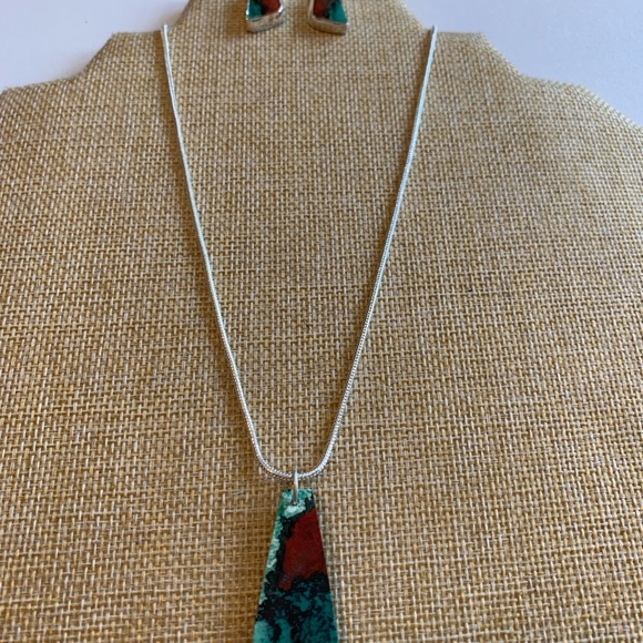 Sterling silver set of earrings and pendant with chrysocolla stones, NWT - Picture 5 of 10